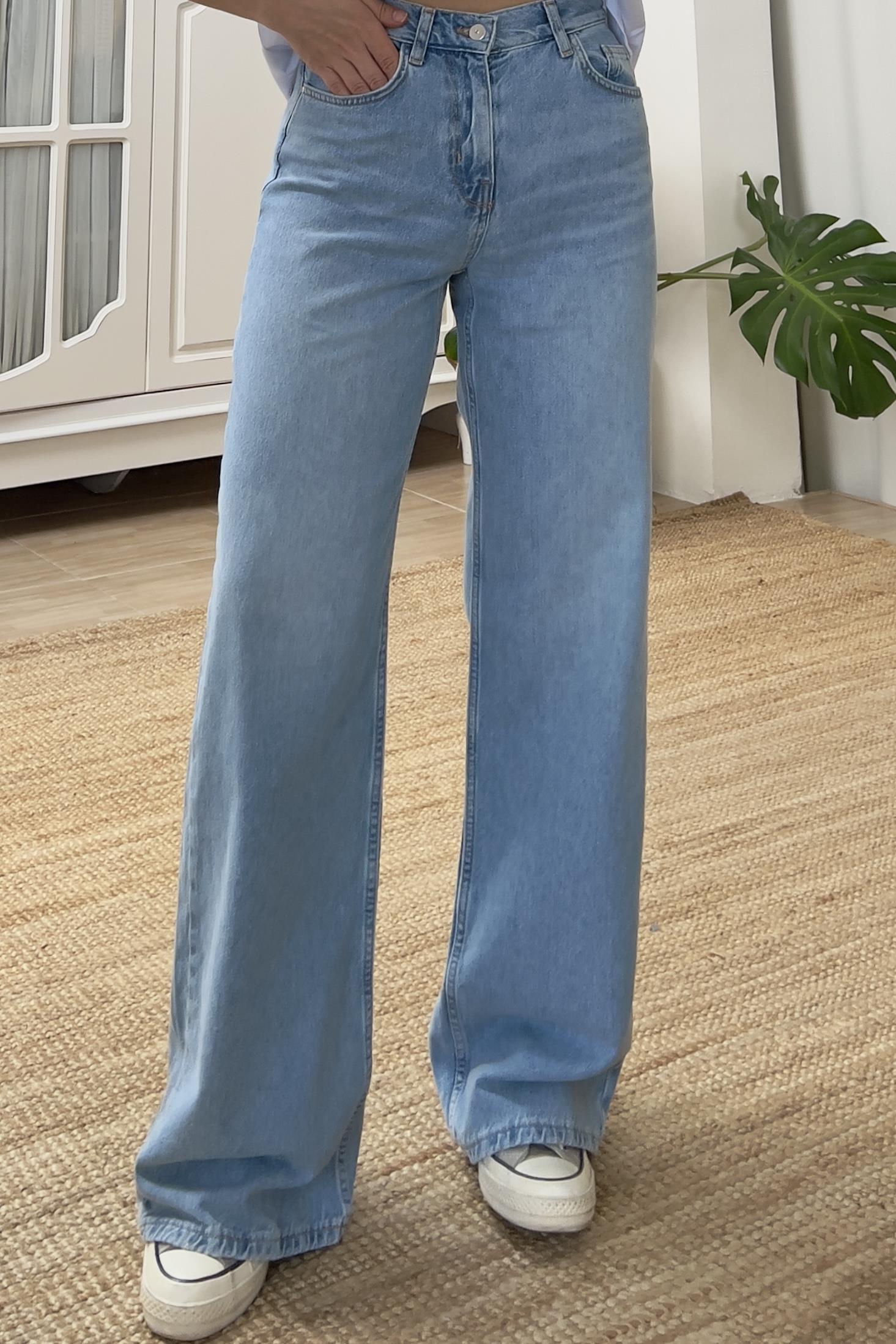Zr Açık Mavi Yüksek Bel Bol Paça Jean uygun fiyatlarda www.butikhola.com adresinde