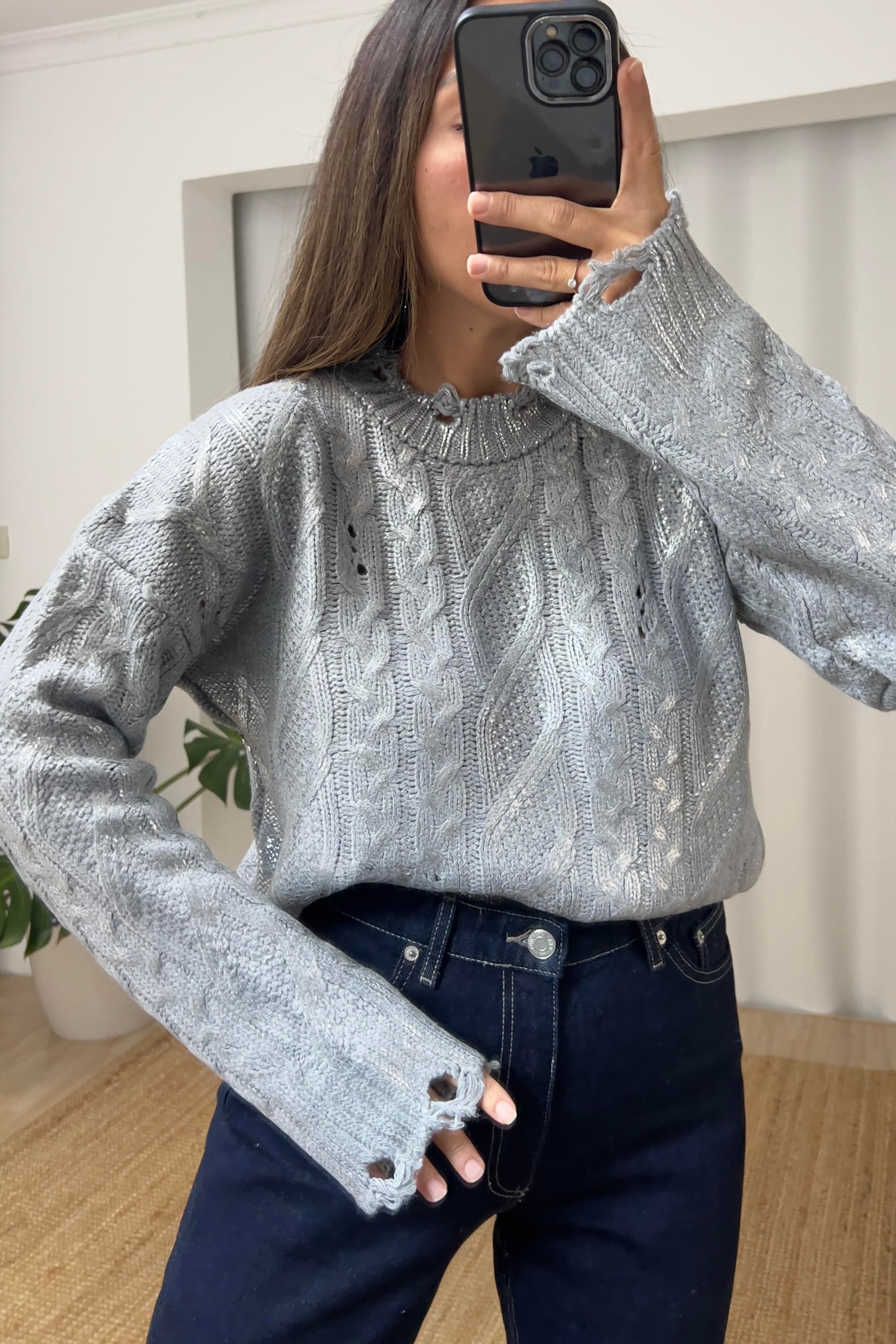 Zr Gri Varak Baskılı Yumuşak Dokulu Kazak uygun fiyatlarda www.butikhola.com adresinde