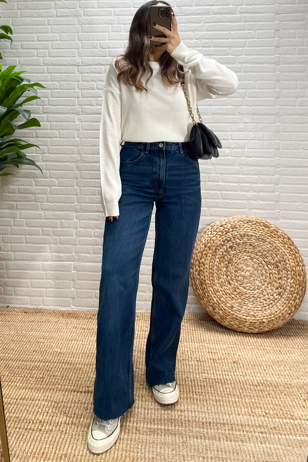 Zr İndigo Yüksel Bel Wide Leg Jean  uygun fiyatlarda www.butikhola.com adresinde
