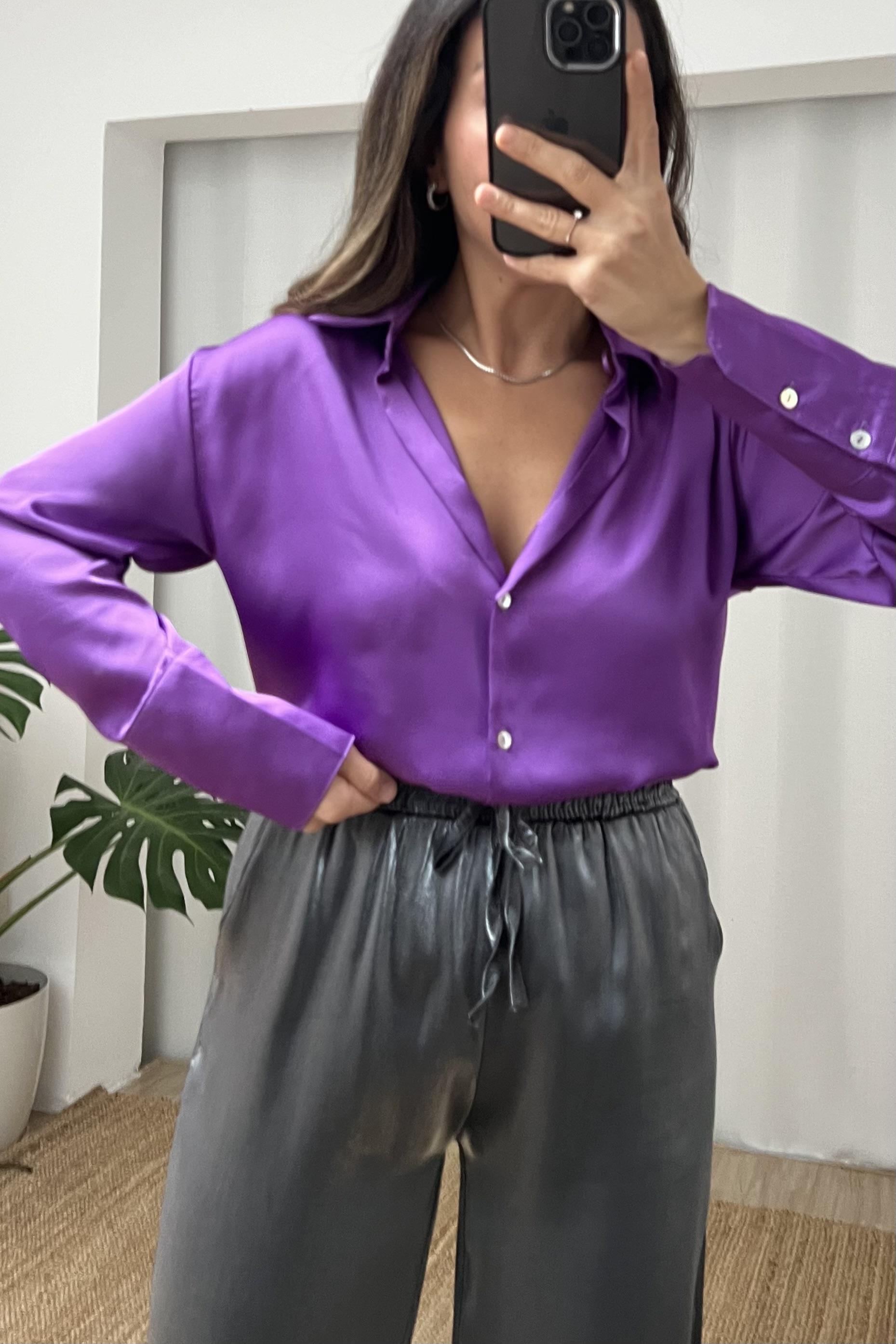 Zr Mor Sedef Düğmeli Saten Gömlek uygun fiyatlarda www.butikhola.com adresinde