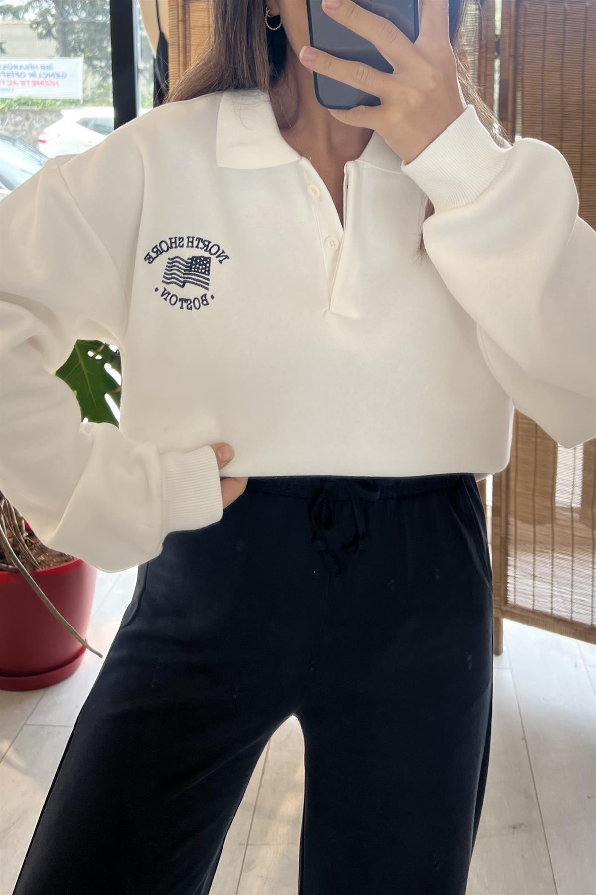 ZR Polo Yaka Nakış Detaylı Sweatshirt uygun fiyatlarda www.butikhola.com adresinde