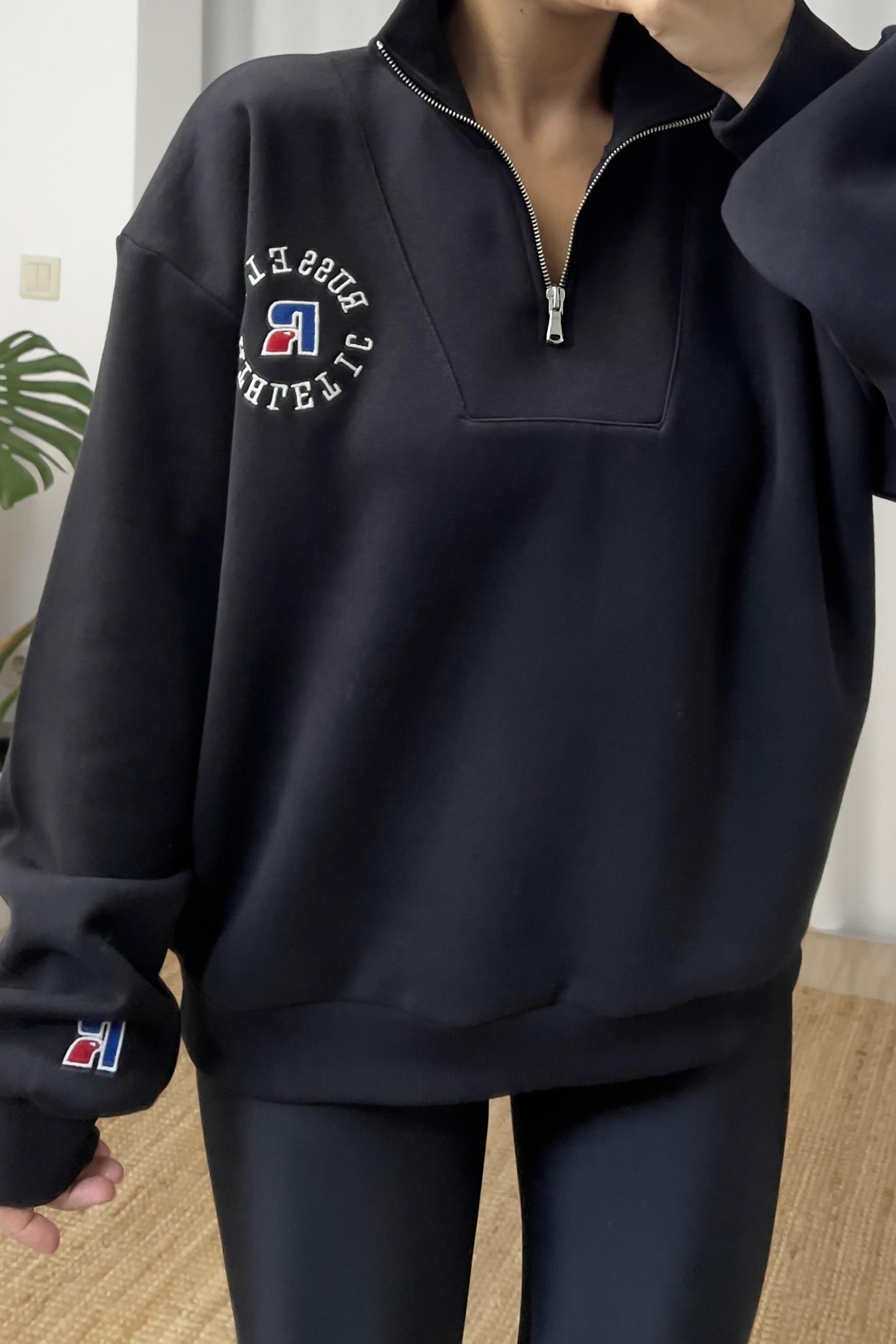 Zr Siyah Yakası Fermuarlı Oversize Sweatshirt uygun fiyatlarda www.butikhola.com adresinde