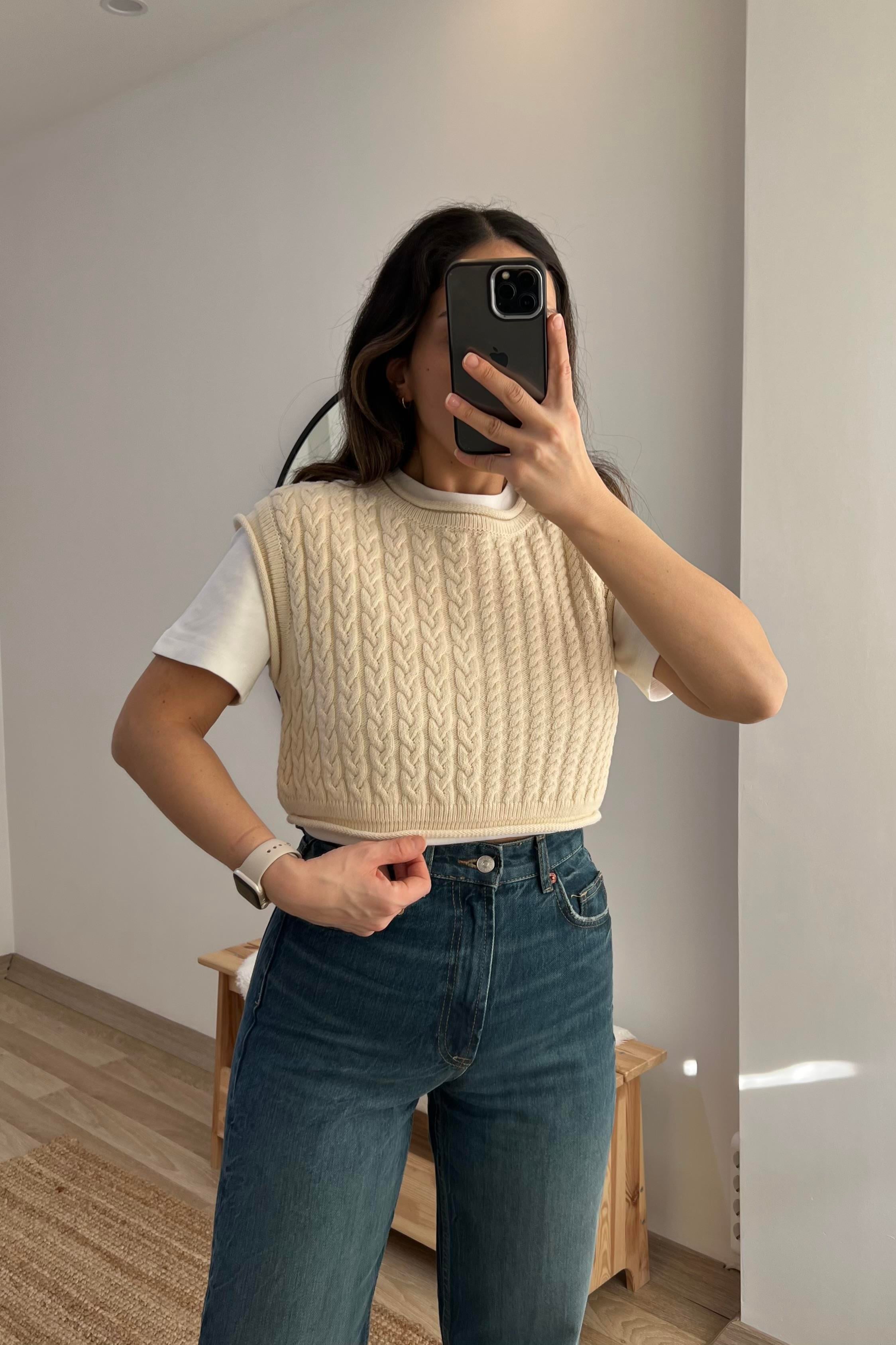 ZR Taş Rengi Saç Örgülü Süveter uygun fiyatlarda www.butikhola.com adresinde