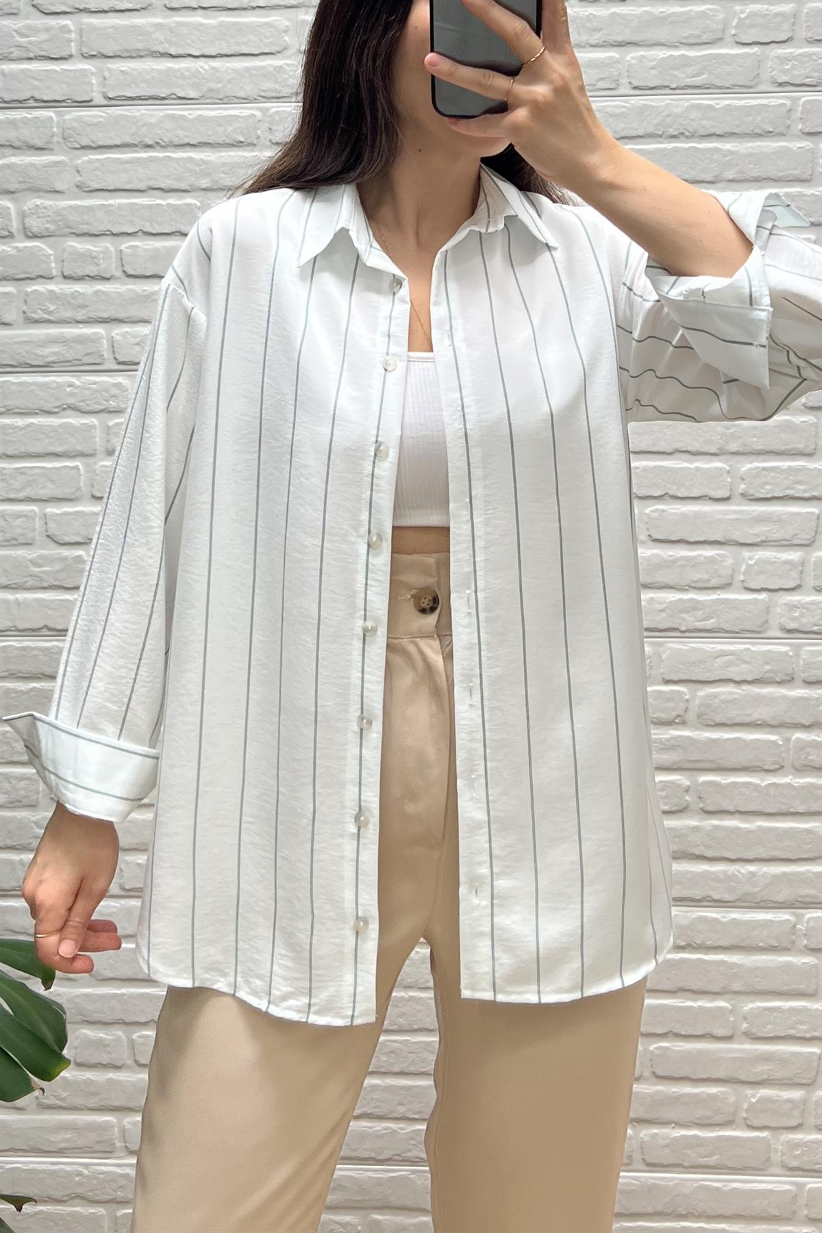 Zr Yeşil Çizgili Dökümlü Gömlek uygun fiyatlarda www.butikhola.com adresinde
