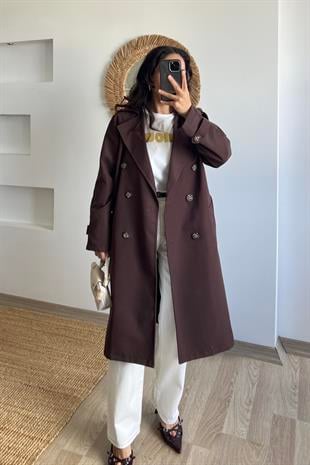 Acı Kahve Kemerli Midi Trençkot uygun fiyatlarda www.butikhola.com adresinde