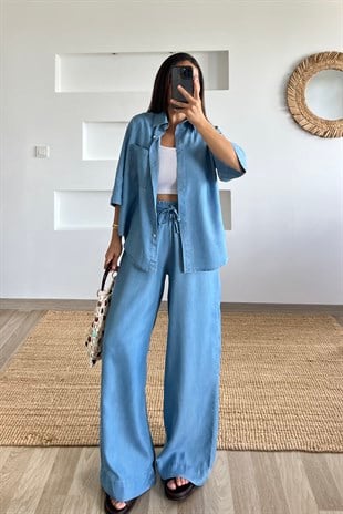 Açık Mavi Oysho Kumaş Modal Tshirt Pantolon Takım uygun fiyatlarda www.butikhola.com adresinde