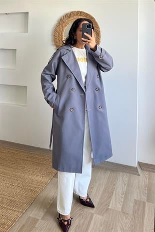 Antrasit Kemerli Midi Trençkot uygun fiyatlarda www.butikhola.com adresinde