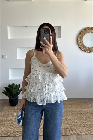 Ayarlanabilir Askılı Kat Detaylı Bluz uygun fiyatlarda www.butikhola.com adresinde