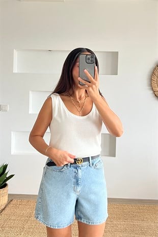Beyaz Merserize Kolsuz Bluz uygun fiyatlarda www.butikhola.com adresinde