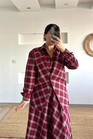 Bordo Ekoseli Tasarım Gömlek uygun fiyatlarda www.butikhola.com adresinde