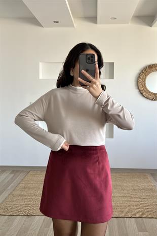 Bordo Kadife Mini Etek uygun fiyatlarda www.butikhola.com adresinde