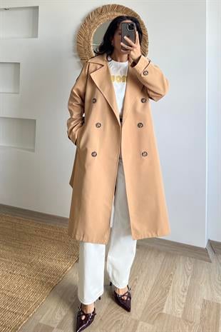 Camel Kemerli Midi Trençkot uygun fiyatlarda www.butikhola.com adresinde