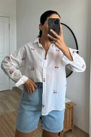 Çiçek Nakışlı Organik Pamuk Gömlek uygun fiyatlarda www.butikhola.com adresinde