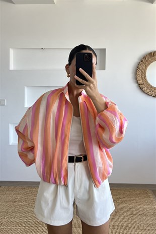 Çizgili Bomber Ceket uygun fiyatlarda www.butikhola.com adresinde