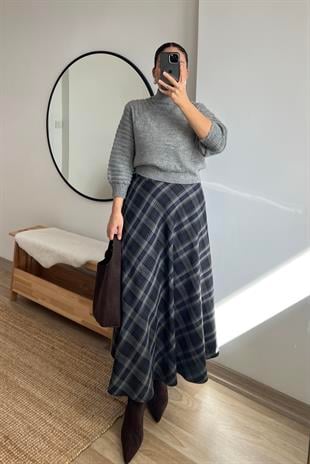 Ekoseli Cepli Midi Etek uygun fiyatlarda www.butikhola.com adresinde
