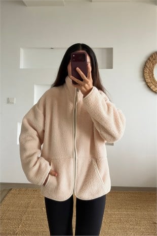 Ekru Kanguru Cep Suni Yün Ceket uygun fiyatlarda www.butikhola.com adresinde