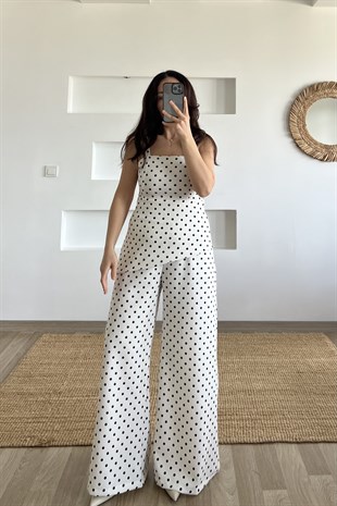 Ekru Puantiyeli Ayarlanabilir Askılı Bluz Pantolon Takım uygun fiyatlarda www.butikhola.com adresinde