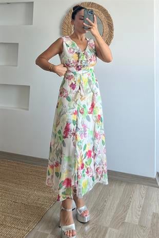 Floral Desenli Volanlı Elbise uygun fiyatlarda www.butikhola.com adresinde