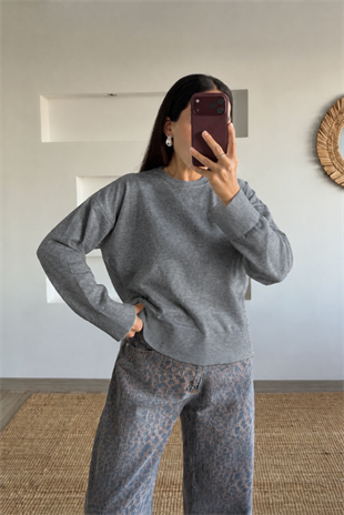 Gri Organik Pamuk Basic Kazak uygun fiyatlarda www.butikhola.com adresinde
