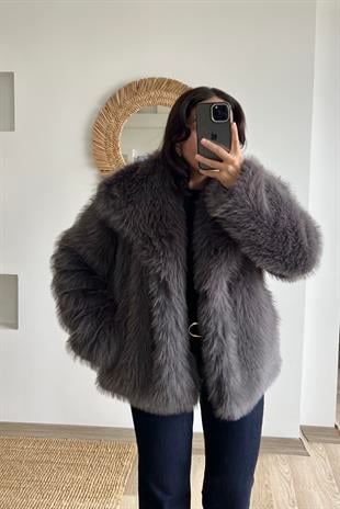 Gri Rengi Suni Kürk Ceket uygun fiyatlarda www.butikhola.com adresinde