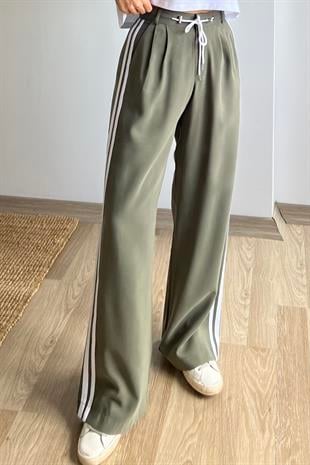Haki Beli İpli Yanı Şeritli Comfort Pantolon uygun fiyatlarda www.butikhola.com adresinde