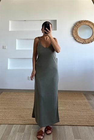 Haki Oysho Kumaş Modal  Ayarlanabilir Askılı Elbise uygun fiyatlarda www.butikhola.com adresinde