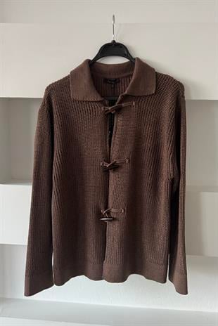 Kahve Boynuz Düğmeli Merserize Hırka uygun fiyatlarda www.butikhola.com adresinde
