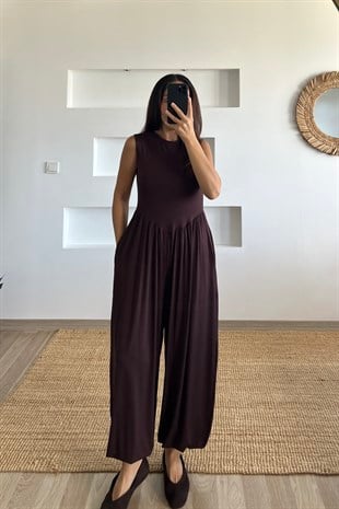 Kahverengi Basic Şalvar Tulum uygun fiyatlarda www.butikhola.com adresinde