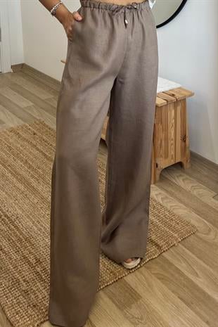 Kahverengi Beli İpli Ham Keten Comfort Pantolon uygun fiyatlarda www.butikhola.com adresinde
