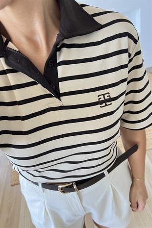 Kahverengi Çizgili Polo Yaka Tshirt uygun fiyatlarda www.butikhola.com adresinde