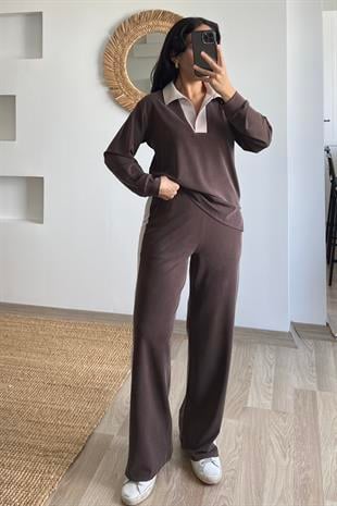 Kahverengi Oysho Kumaş Modal Polo Yaka Sweat Pantolon Takım uygun fiyatlarda www.butikhola.com adresinde