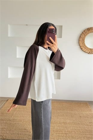 Kahverengi Reglan Kollu Sweatshirt uygun fiyatlarda www.butikhola.com adresinde