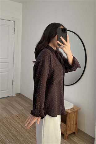 Kahverengi Taşlı Tensel Gömlek uygun fiyatlarda www.butikhola.com adresinde