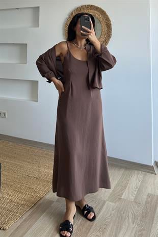 Kahverengi Tensel Elbise ve Gömlek Takım uygun fiyatlarda www.butikhola.com adresinde