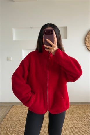Kırmızı Kanguru Cep Suni Yün Ceket uygun fiyatlarda www.butikhola.com adresinde