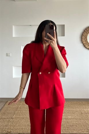 Kırmızı Karpuz Kol Vatkalı Ceket Pantolon Takım uygun fiyatlarda www.butikhola.com adresinde