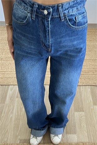 Koyu Mavi Paça Katlama Detaylı Jean uygun fiyatlarda www.butikhola.com adresinde
