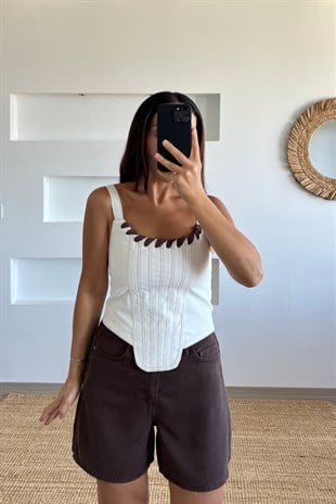 Kuş Gözü Garnili Tasarım Korse Bluz uygun fiyatlarda www.butikhola.com adresinde