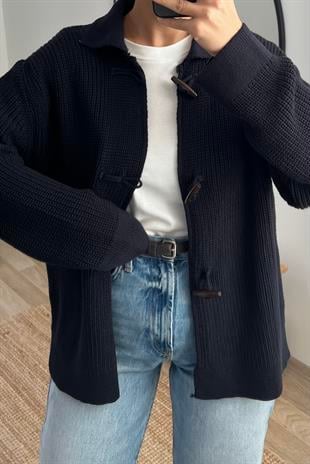 Lacivert Boynuz Düğmeli Merserize Hırka uygun fiyatlarda www.butikhola.com adresinde