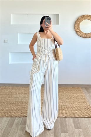 Lacivert Çizgili Marin Korse Takım uygun fiyatlarda www.butikhola.com adresinde