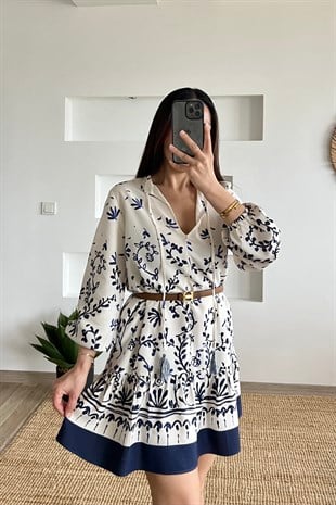 Lacivert Desenli Bohem Elbise uygun fiyatlarda www.butikhola.com adresinde