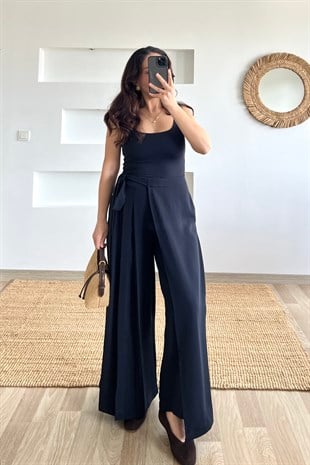 Lacivert Kendinden Kuşaklı Pileli Pantolon uygun fiyatlarda www.butikhola.com adresinde