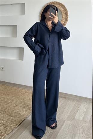Lacivert Premium Keten Gömlek Pantolon Takım uygun fiyatlarda www.butikhola.com adresinde