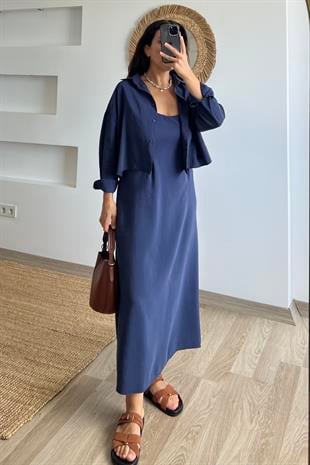 Lacivert Tensel Elbise ve Gömlek Takım uygun fiyatlarda www.butikhola.com adresinde