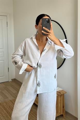 Lavanta Nakışlı Organik Pamuk Gömlek uygun fiyatlarda www.butikhola.com adresinde