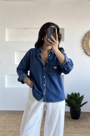 Logo Nakışlı Cep Detaylı Kot Gömlek uygun fiyatlarda www.butikhola.com adresinde