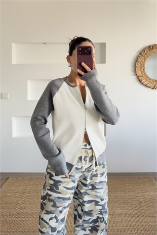 Md Gri Çift Fermuarlı Reglan Kol Hırka uygun fiyatlarda www.butikhola.com adresinde