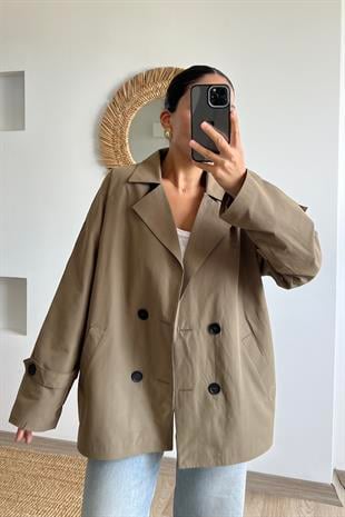 Md Haki Arkası Düğmeli Kısa Trençkot uygun fiyatlarda www.butikhola.com adresinde