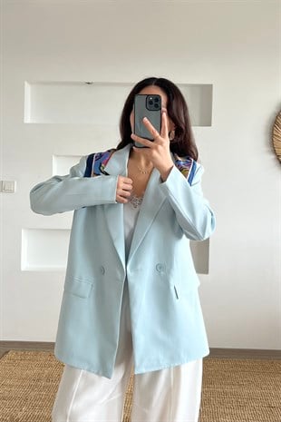 MD Mavi Astarlı Oversize Tensel Ceket uygun fiyatlarda www.butikhola.com adresinde