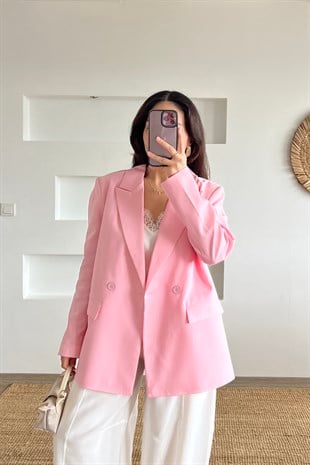 MD Pembe Astarlı Oversize Tensel Ceket uygun fiyatlarda www.butikhola.com adresinde